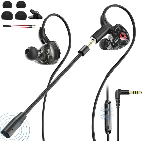 Gaming Earbuds with Microphone, Deep Bass in-Ear Monitors Earphones, HiFi Noise Cancelling Headphones for Music Gaming Video Calling