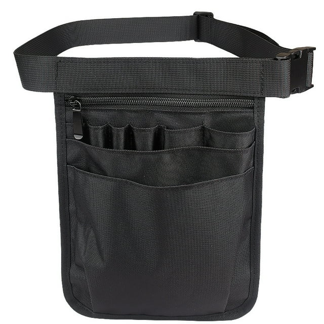 Paquete de enfermera para mujeres y hombres: riñonera organizadora de múltiples compartimentos para enfermeras, bolsa de cadera para equipo médico. (Negro)