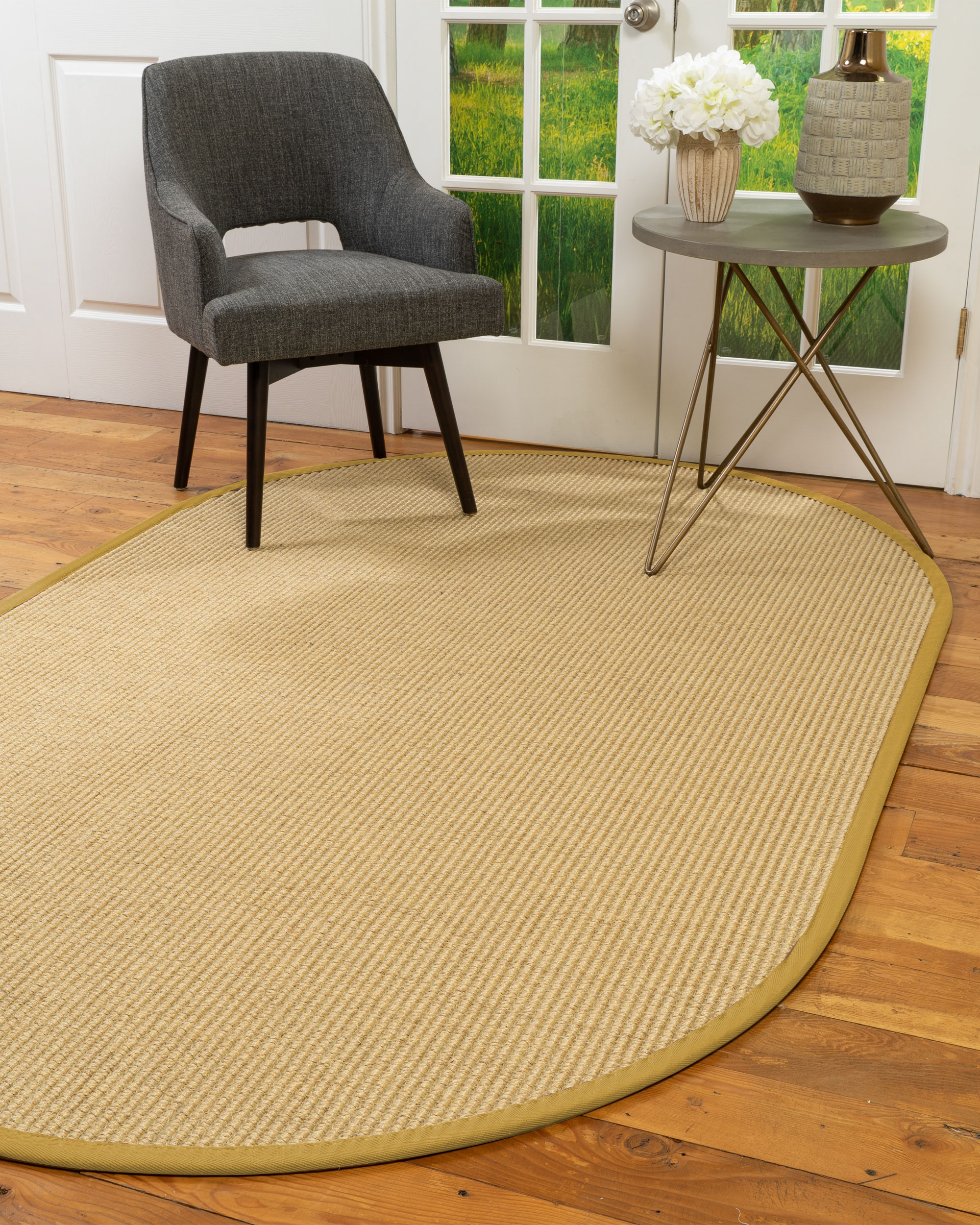 Natural Area Rugs Lucca Custom Sisal Rug, 6' x 9', Oval Tan Border