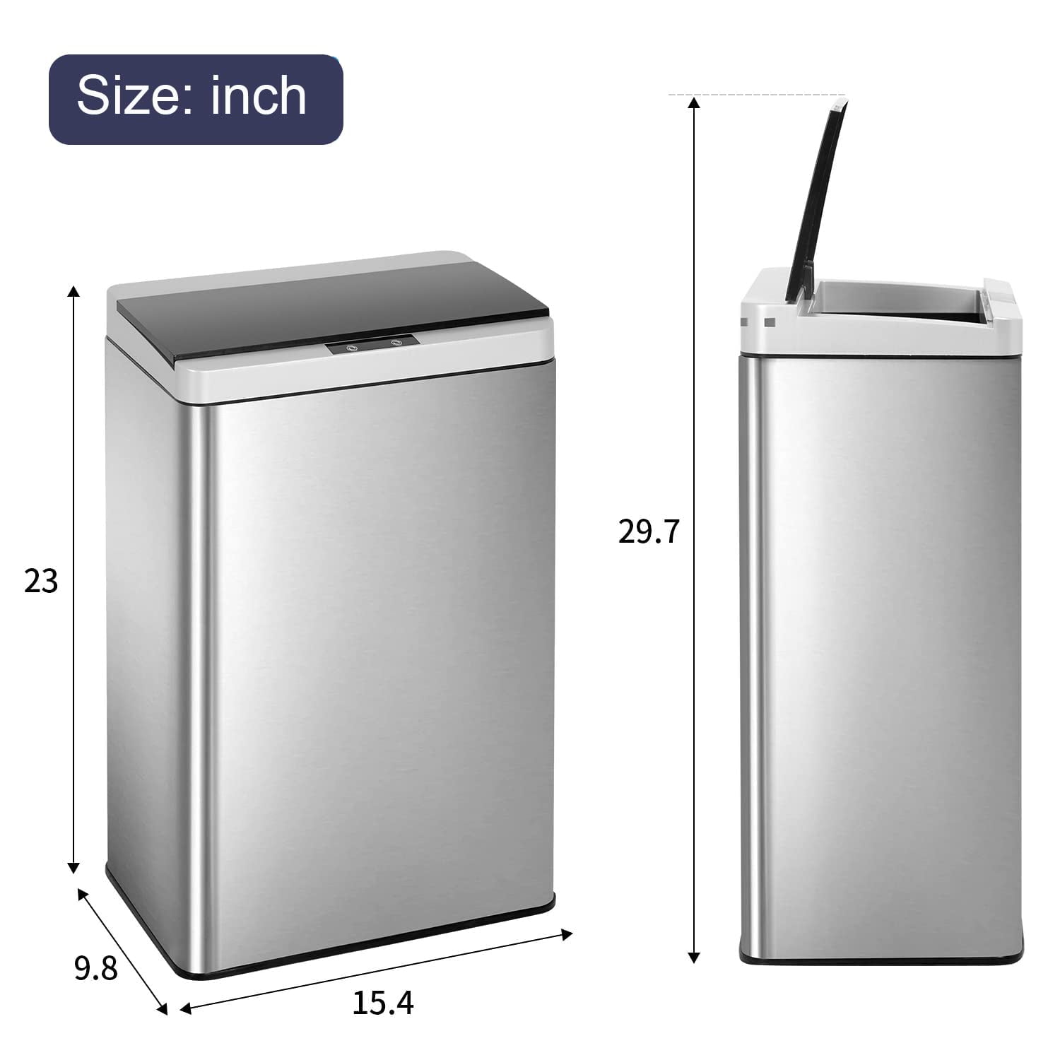 NiamVelo 13 Gallon Kitchen Trash Can with Lid, Automatic Touch Free Stainless Steel Garbage Can for Home Office, Silver