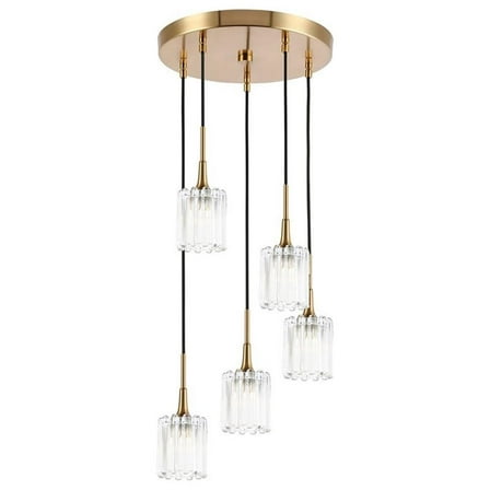 Woodbridge Lighting Regent Park 5-Light Swizzle Glass Pendant in Brass