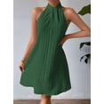 thumbnail image 6 of Women'S Pearl Beaded Halter Twist Sleeveless Pleats Dress A Line Short Dress Green M, 6 of 8
