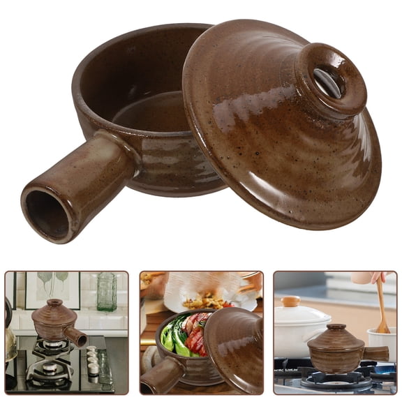 UPKOCH Microwave Cooker with Lid Crude Pottery Casserole with Lid 1Pc 6.7X4.7X2.0In
