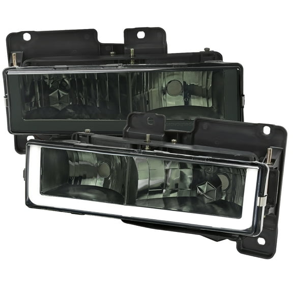 LED Bar Crystal Headlights (Chrome Housing/Smoke Lens) Made for and Compatible with 1988-1998 Chevrolet C/K C10/Tahoe/Suburban/Silverado GMC Sierra/Yukon/Suburban