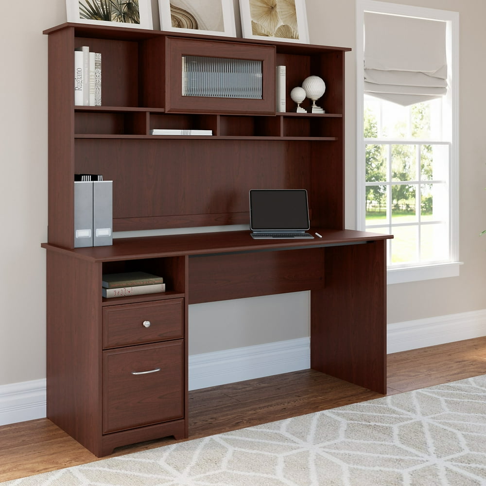 Bush Furniture Cabot 60W Computer Desk with Hutch and Drawers in Harvest Cherry