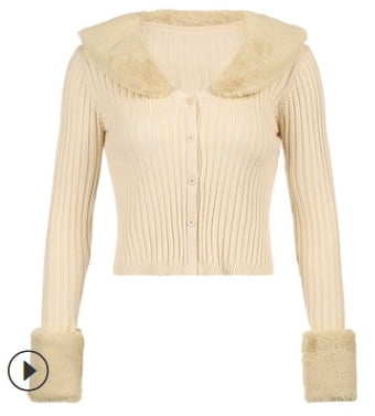 Emmababy Solid Button Up Knitted Cardigan with Faux Fur Collar Long Sleeve Sweaters for Women Fashion Winter Clothes, Women's, Size: Small, Yellow