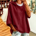 thumbnail image 2 of Ladies' Casual Hooded Drawstring 3/4 Split Sleeve Sweatshirt Tops Oversized Pullover Tops, Basic Daily Wear Shirts Red M, 2 of 7
