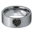thumbnail image 2 of Tungsten Heart Shaped Volleyball Ball Band Ring 8mm Men Women Comfort Fit Gray Flat Cut Brushed Polished, 2 of 4