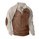thumbnail image 1 of Blusa y camisa de manga larga con cuello alto para hombre, estilo casual, con estampado de palmeras color cacao, deportiva, con cuello alto, botones y patchwork, de poliéster., 1 of 5