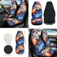 thumbnail image 2 of Yuyamidu Eagle Front Car Seat Cover Set American Flag Steering Wheel Cover Seat Belt Strap Cover Cow Print Armrest Cover Garbage Can Air Vent Pouch Rearview Mirror Cover Coasters Keychain, 12 PCS, 2 of 6