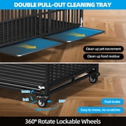64 Heavy Duty Dog Crate Indestructible Dog Pet Kennel Cage for Extra Large Giant XL XXL Breeds Double Doors Locakable Wheels High Anxiety Escape Proof Pet Dog Playpen