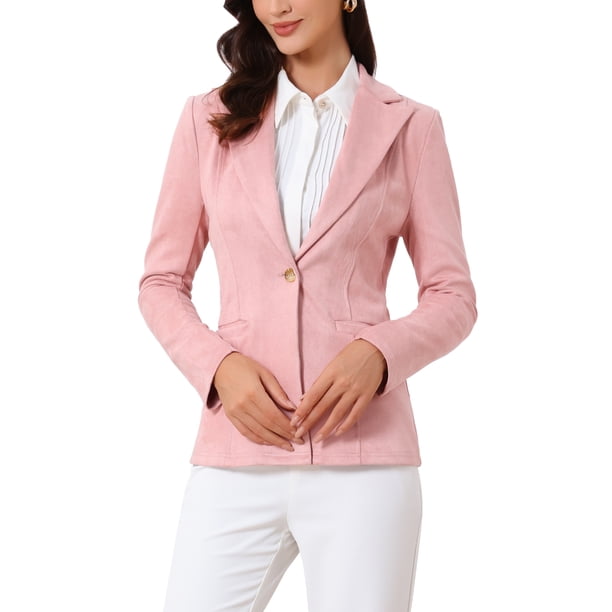Inspire Chic Conjunto Blazer de Ante Sintético para Mujer con Solapa y Mangas Largas, Chaqueta para Trabajar, Color Rosa