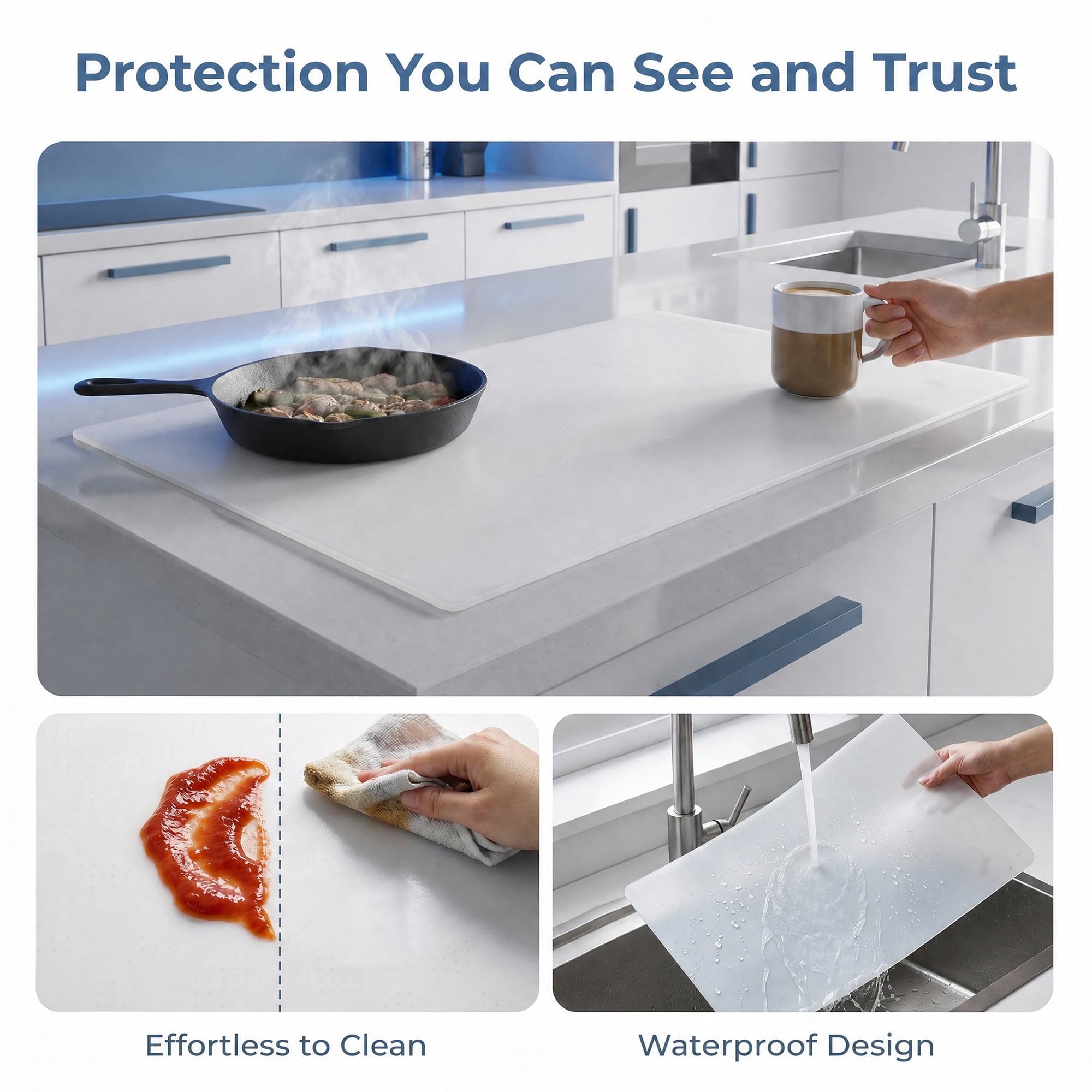 Unique Bargains Silicone Heat Resistant Countertop Protector Pad Mat Clear 27.6"x16.5"