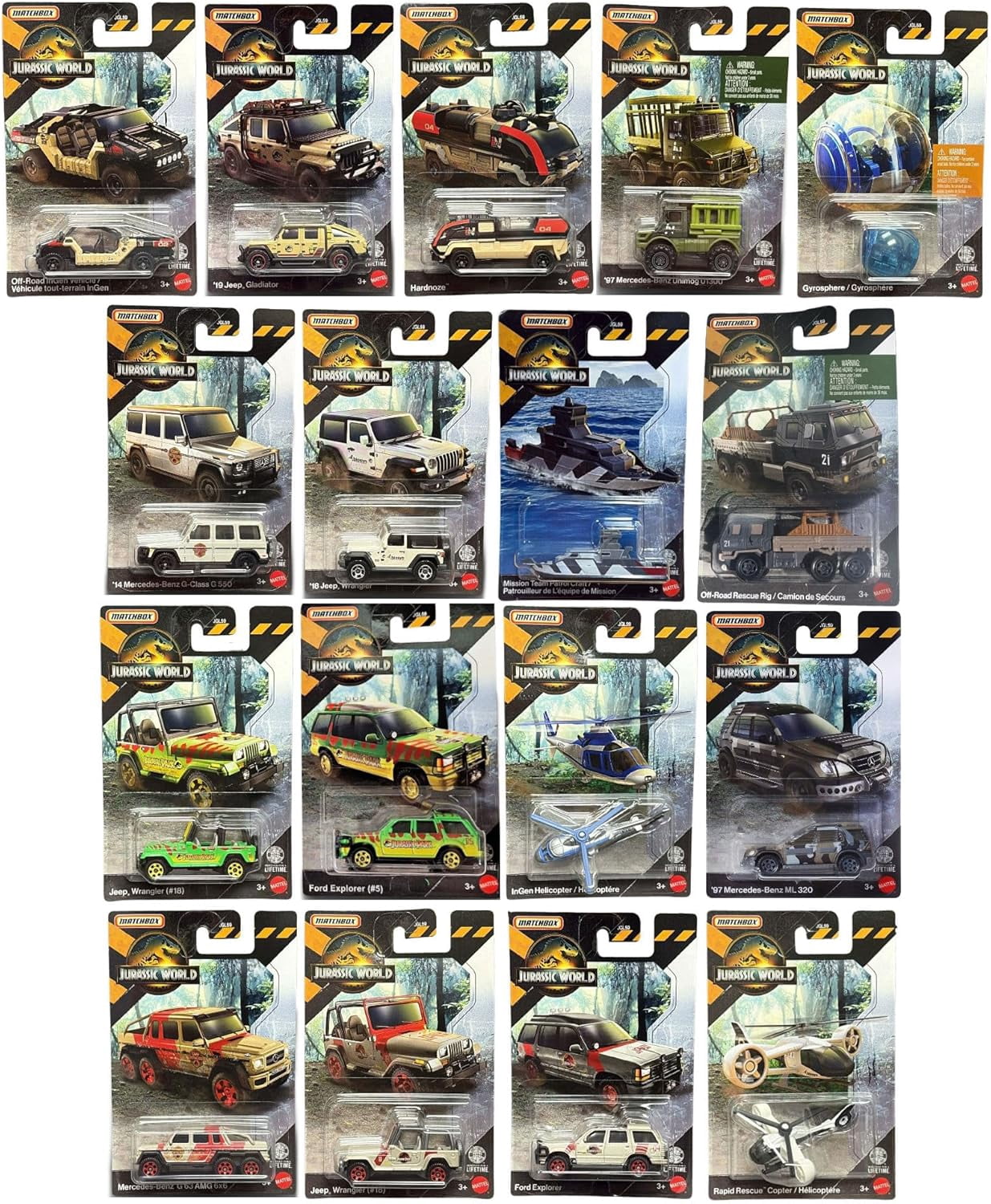 Matchbox Jurassic World Die-Cast Vehicle Collection, Set of 17, Ages 3+ JGL59-979C