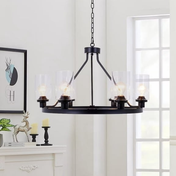 6-Light Modern Farmhouse Metal Chandelier with Matte Black Finish