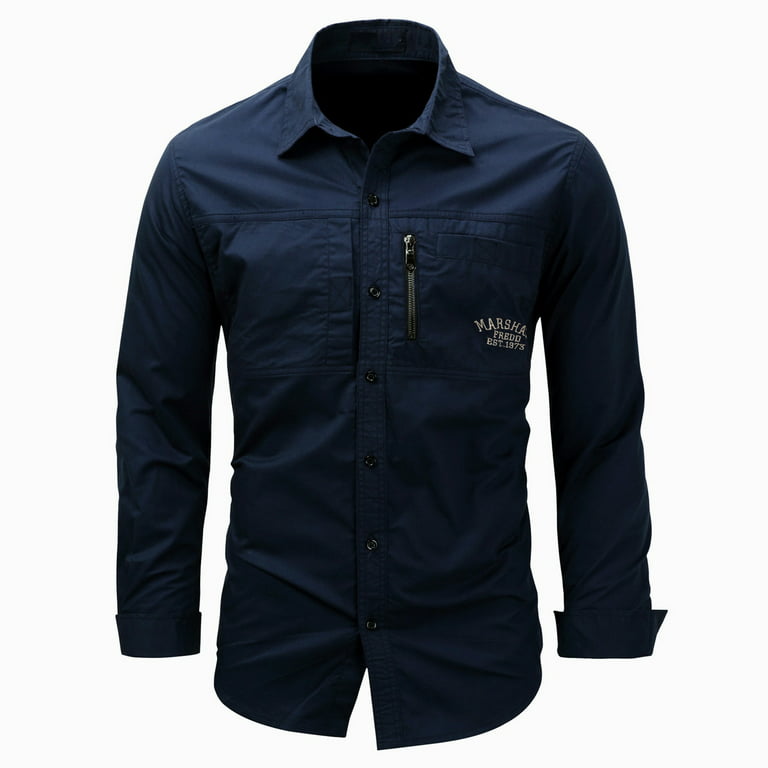 Hfyihgf Men's Tactical Cargo Work Shirt Military Casual Slim Fit Long  Sleeve Button Down Dress Shirts Tops(Dark Blue,M)