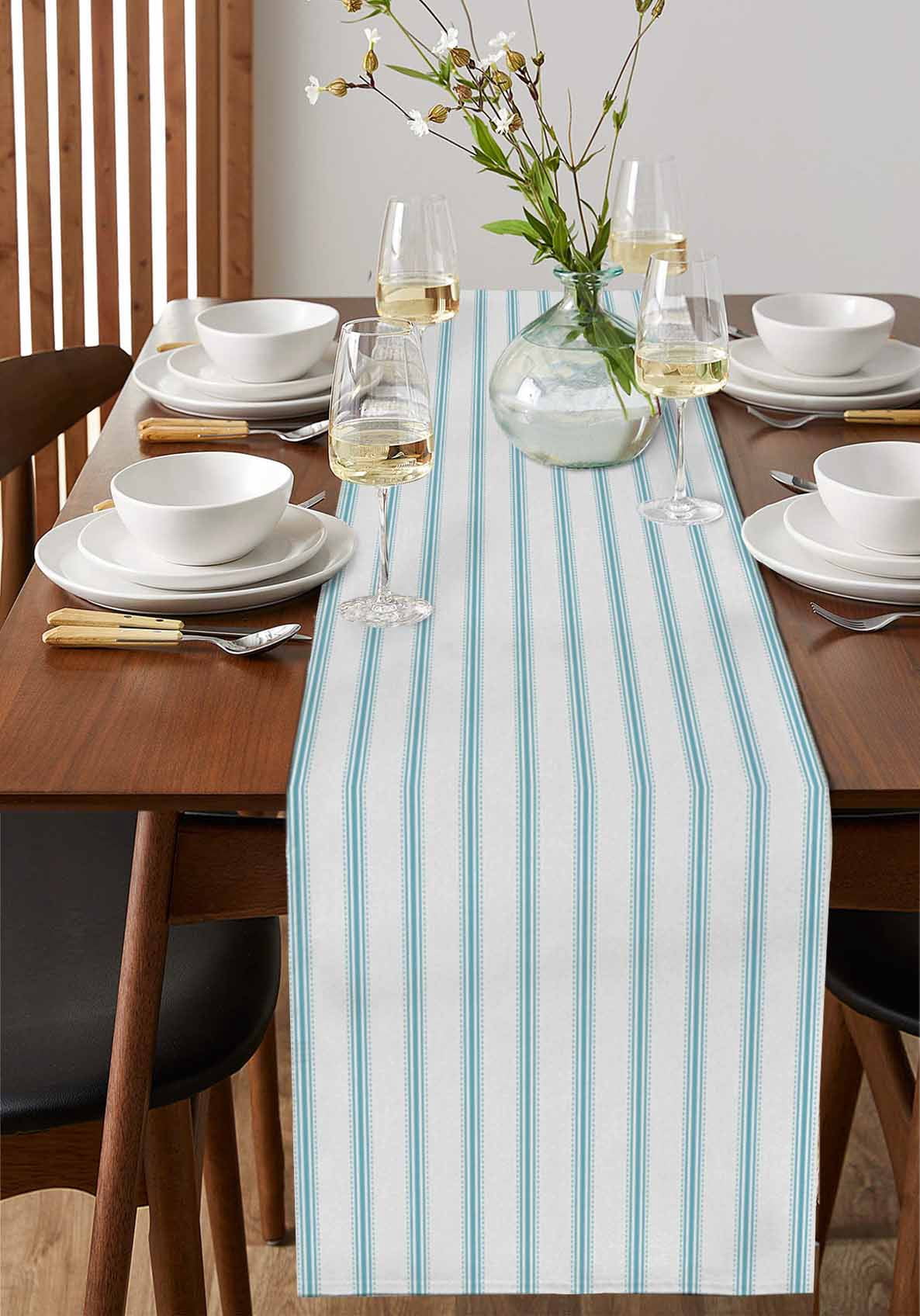 ERUNPONLY Blue Striped Table Runner - 120 Inch Long Blue White Stripes Farmhouse Cotton and Linen Blended Dress Scarves Farmhouse Table Runner for Kitchen Dining, Coffee Table, 13" x 120"