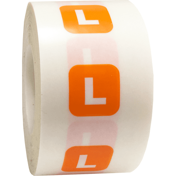 Large L Clear With Orange Clothing Size Strip Labels For Retail Apparel 1.25 x 5 Inch 125 Adhesive Stickers