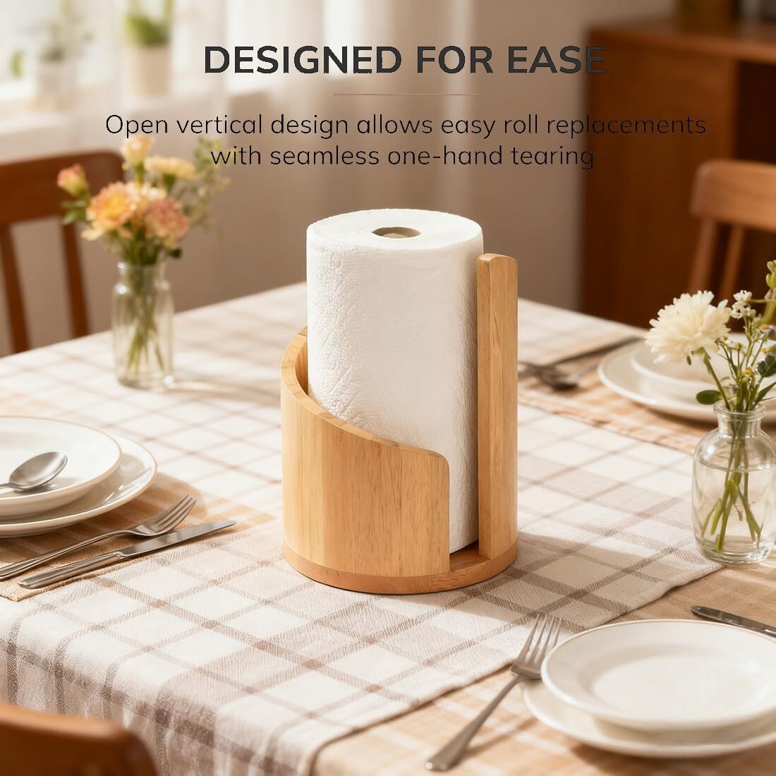 Mountain Paper Towel Holder 100% Natural Mango Wood, Mountain Paper Towel Holder Countertop with Mango Wood Round Base and Iron Holder, No Tools Or Installation Required (Brown)
