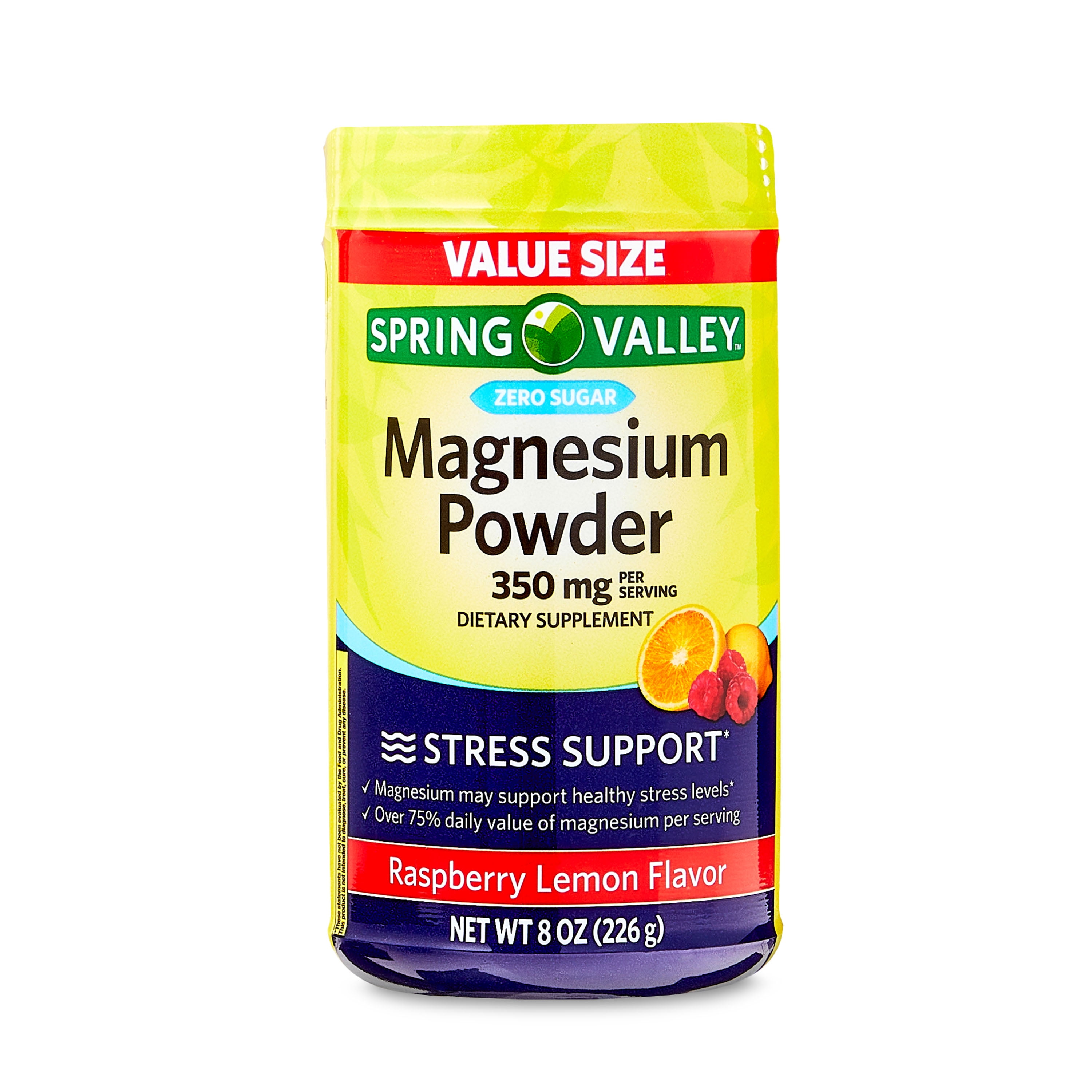 (3 pack) Spring Valley Magnesium Stress Support Dietary Supplement Powder, Raspberry Lemon Flavor, 350 mg, 8 oz