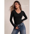 thumbnail image 3 of MOYIKO Slim Fitted Long Sleeve Shirts for Women Lace V Neck Tops Tight Fall Outfits Basic Tees, 3 of 7