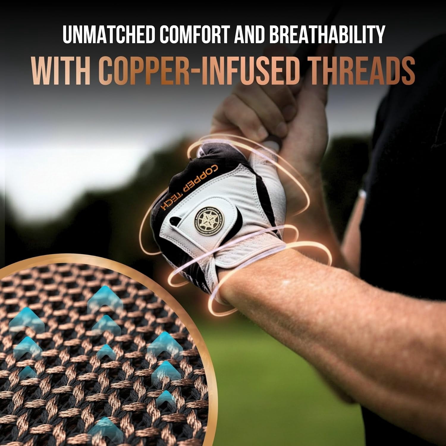 Copper Tech Plus Golf Gloves Men (2nd Gen) | Copper Compression Joint Support Golf Glove (White/Black, X-Large, Left)