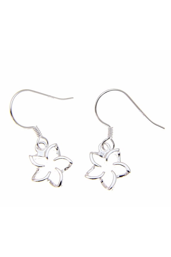 925 Sterling silver Hawaiian floating outline plumeria flower hook wire earrings 10mm