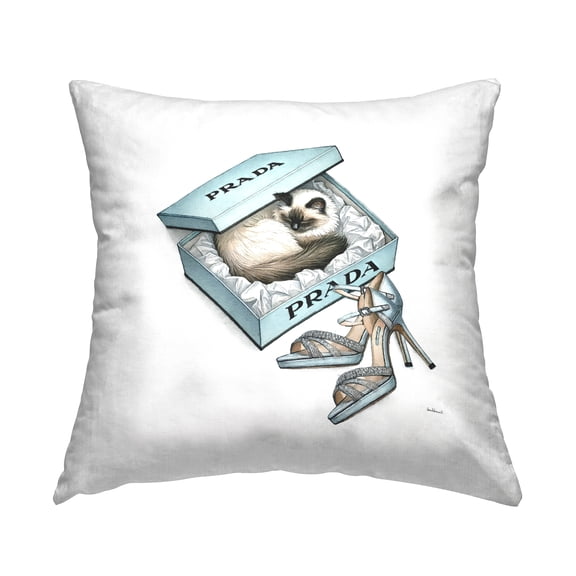 Stupell Industries Sleepy Kitten in Shoebox Decorative Printed Throw Pillow Design by Amanda Greenwood.