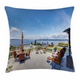 thumbnail image 1 of Landscape Throw Pillow Cushion Cover, White Ancient House Terrace Balcony for Sunbathing Relaxing Sea Ocean Scenery, Decorative Square Accent Pillow Case, 24 X 24 Inches, Multicolor, by Ambesonne, 1 of 2