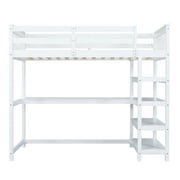Euroco Wood Twin Loft Bed with Desk and Shelves, White