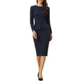 thumbnail image 2 of Robes Moulantes pour Femmes Col Rond Manches Longues Tenues Décontractées de Travail Robe Fourreau à Basque TG Bleu Marine, 2 of 6