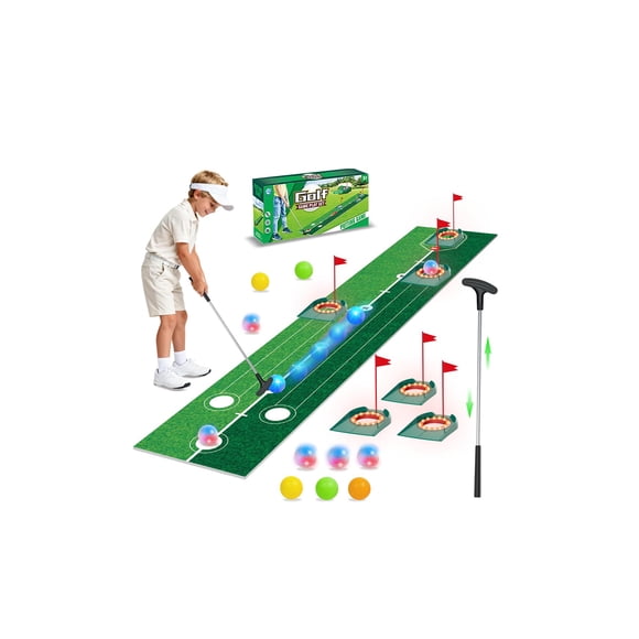 VATOS Golf Putting Set for Kids - Light up Golf Game Toys with Putting Mat, Putter, 3 Holes & 6 Balls (3 Glow), Indoor Outdoor Yard Golfs Game Sports