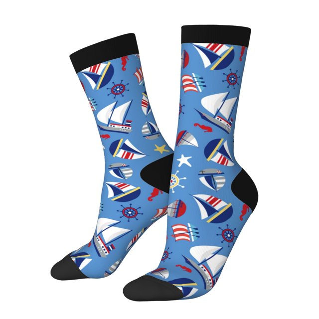 Fotbe Colorful Sailing Ship Calcetas Largas con Estampado para Hombre y Mujer – Calcetas de Compresión Transpirables y Elásticas, Viajar y Uso Diario Talla 5-11