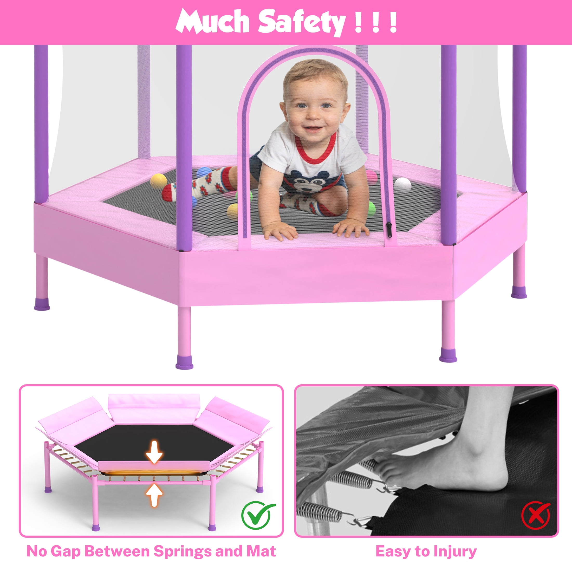Mini Trampoline for Kids with Safety Enclosure Net, 55" Toddler Trampoline with No-Gap Safe Design, Segmart Recreational Trampolines for Birthday Gifts, Rebounder Trampoline with Ocean Balls