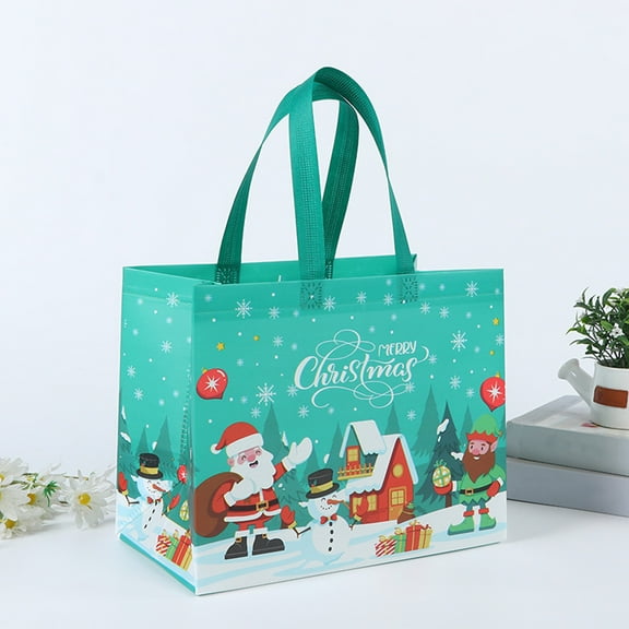 harmtty Xmax Christmas Gift Bag Santa Claus Snowman Design Large Capacity Dual Handle Non-woven Fabric Candy Gift Packaging Bag H