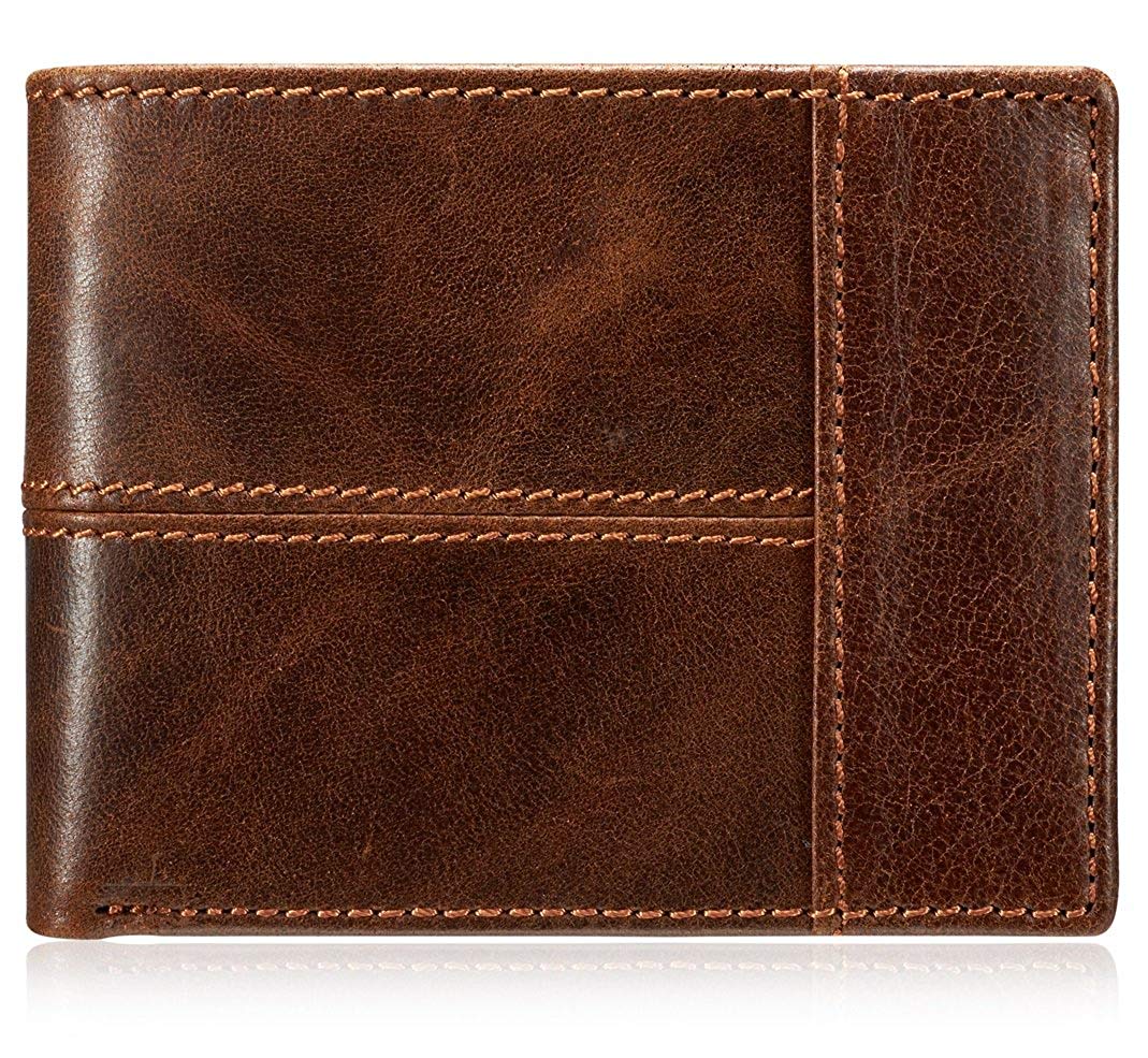 Wallets for women,genuine leather womens wallets, Men's Classic Vintage Brown Genuine Premium Leather Handmade Bifold Zipper Card Wallet - image 1 of 7
