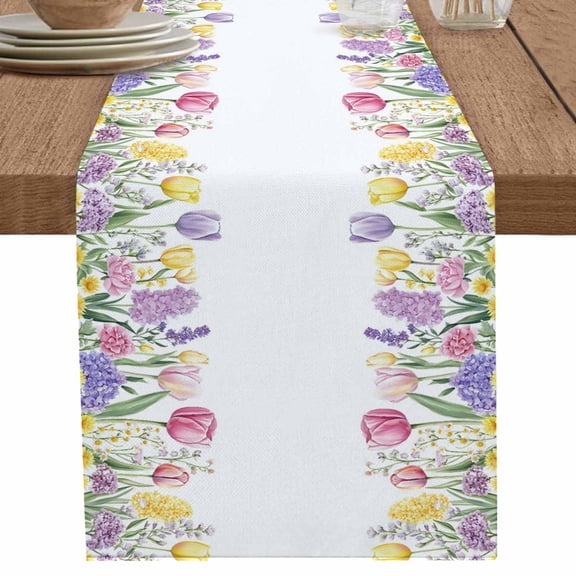 nqOlkjepod Spring Floral Table Runner 72 Inches Long Farmhouse Dress Scarves, Summer Botanical Pink Wildflower Dining Tablerunner for Coffee Table/Kitchen Island/Party Décor, 13" x 72"