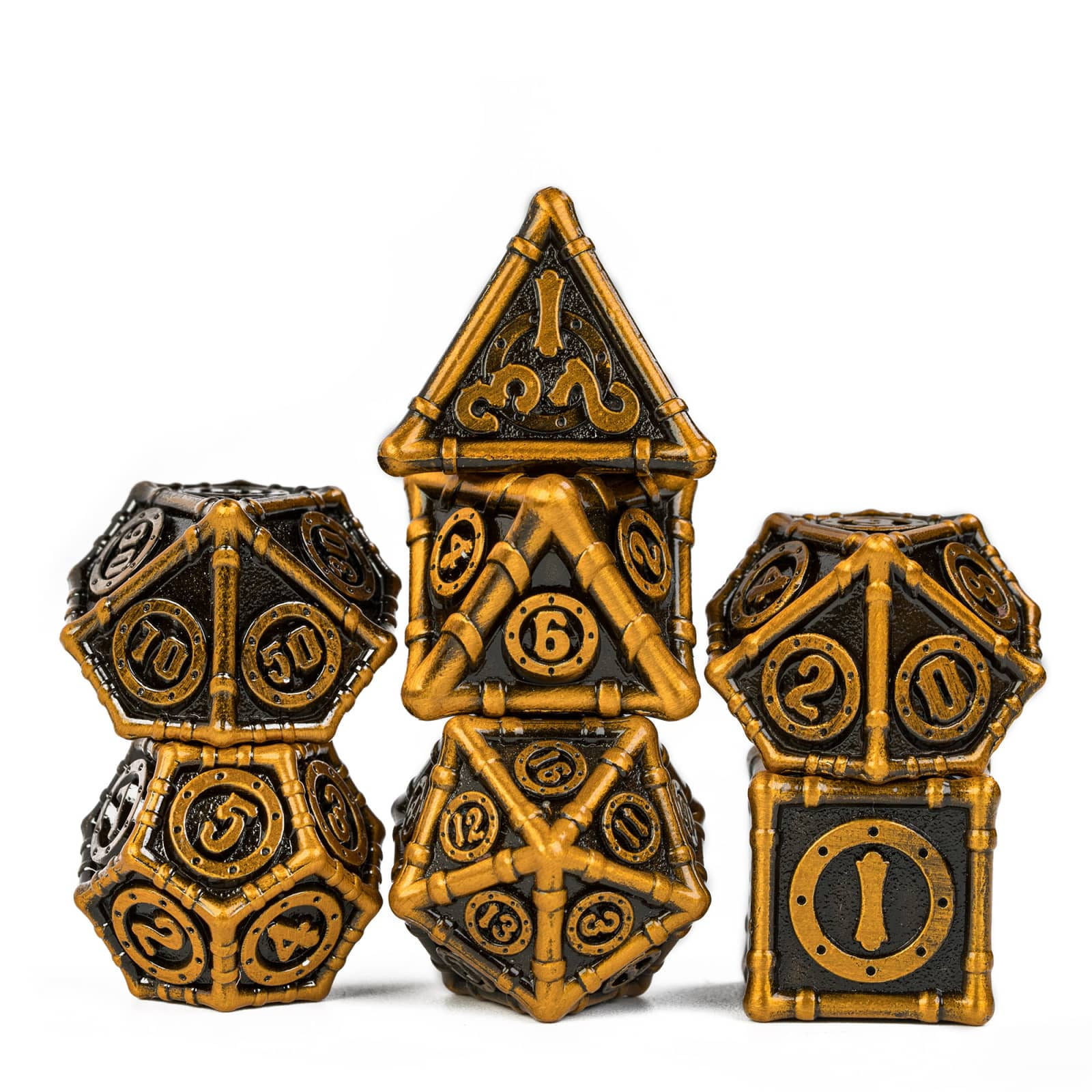 Cusdie 7 Pcs DND Metal Dice, Steampunk Style Polyhedral Dice Set, Metal