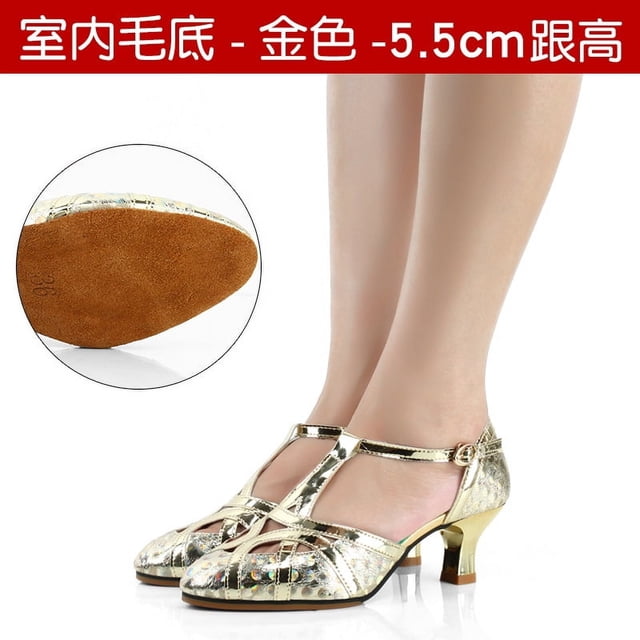 Zapatos de baile latino de cuero con purpurina para mujer, punta cerrada, suela suave, zapato moderno para Salsa, zapatos de baile de salón de Tango, tacón de 3,5/5,5/6,5 cm