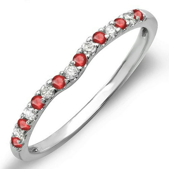 Dazzlingrock Collection 18K Round Ruby & White Diamond Anniversary Wedding Ring Matching Band, White Gold, Size 6.5