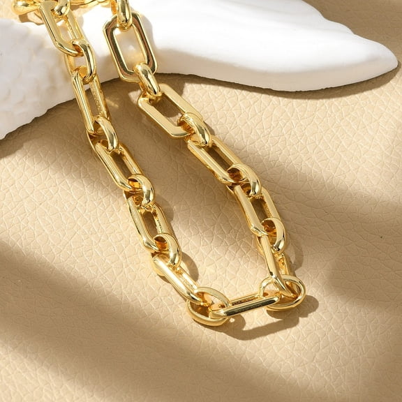 5 pc Brass Rectangle Link Chain Bracelets for Women Men Long-Lasting Plated Rack Plating Cadmium Free & Lead Free Real 18K golden Plated 7-5/8 inch(19.3cm)
