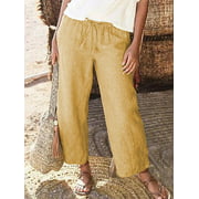 New Women's Casual Solid Color Straight Leg Drawstring Loose Wide Leg Pants Nine Cropped Trousers