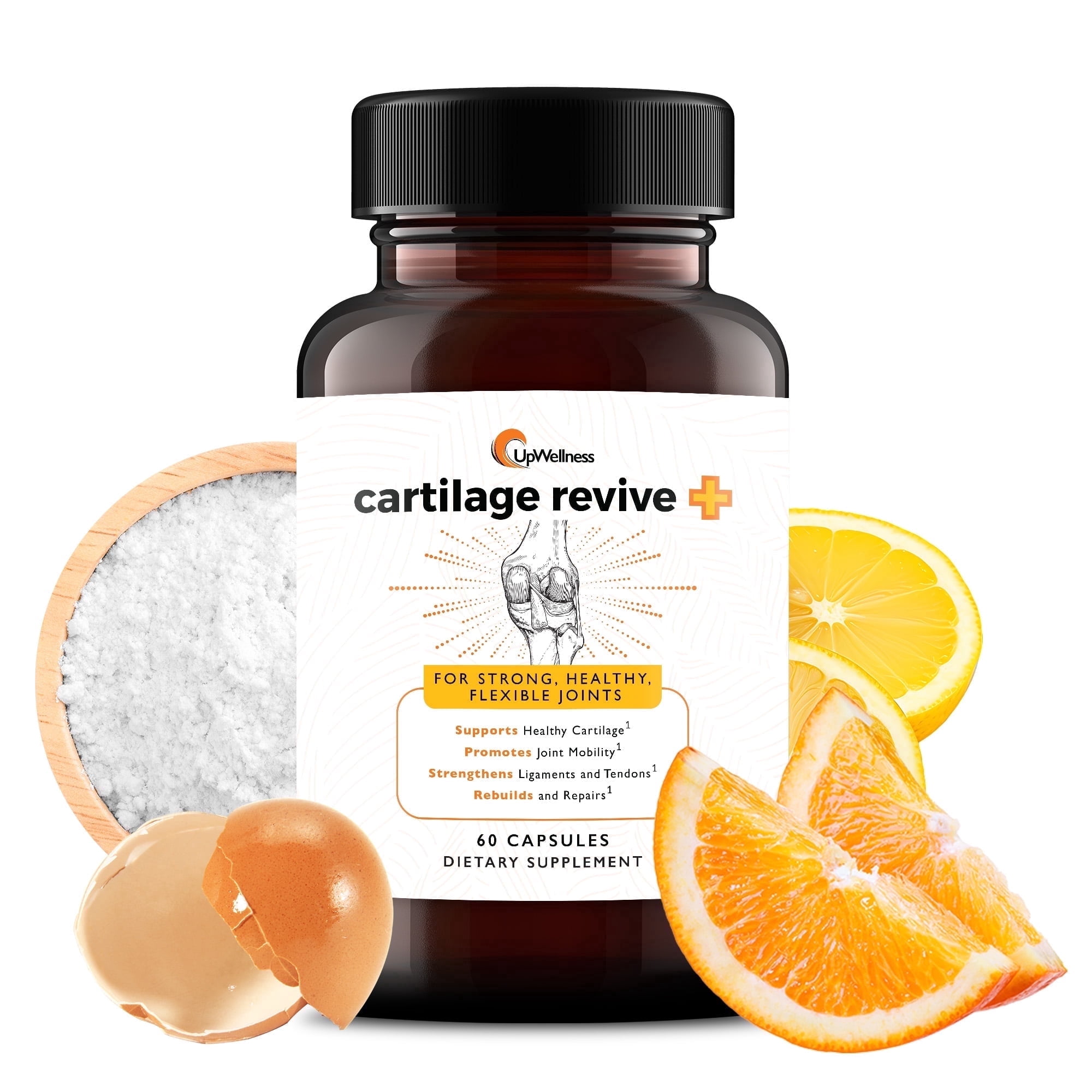 UpWellness Cartilage Revive + Joint Support Supplement for Men and Women with Type II Collagen for Joints - D-Glucosamine Sulfate & MSM - 60 Capsules