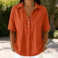 thumbnail image 3 of Hngshg Plus Size Tops for Women Linen Button Collared Comfy Short Sleeve Solid Color Casual Blouses Summer Vacation Going out Tops, 3 of 7
