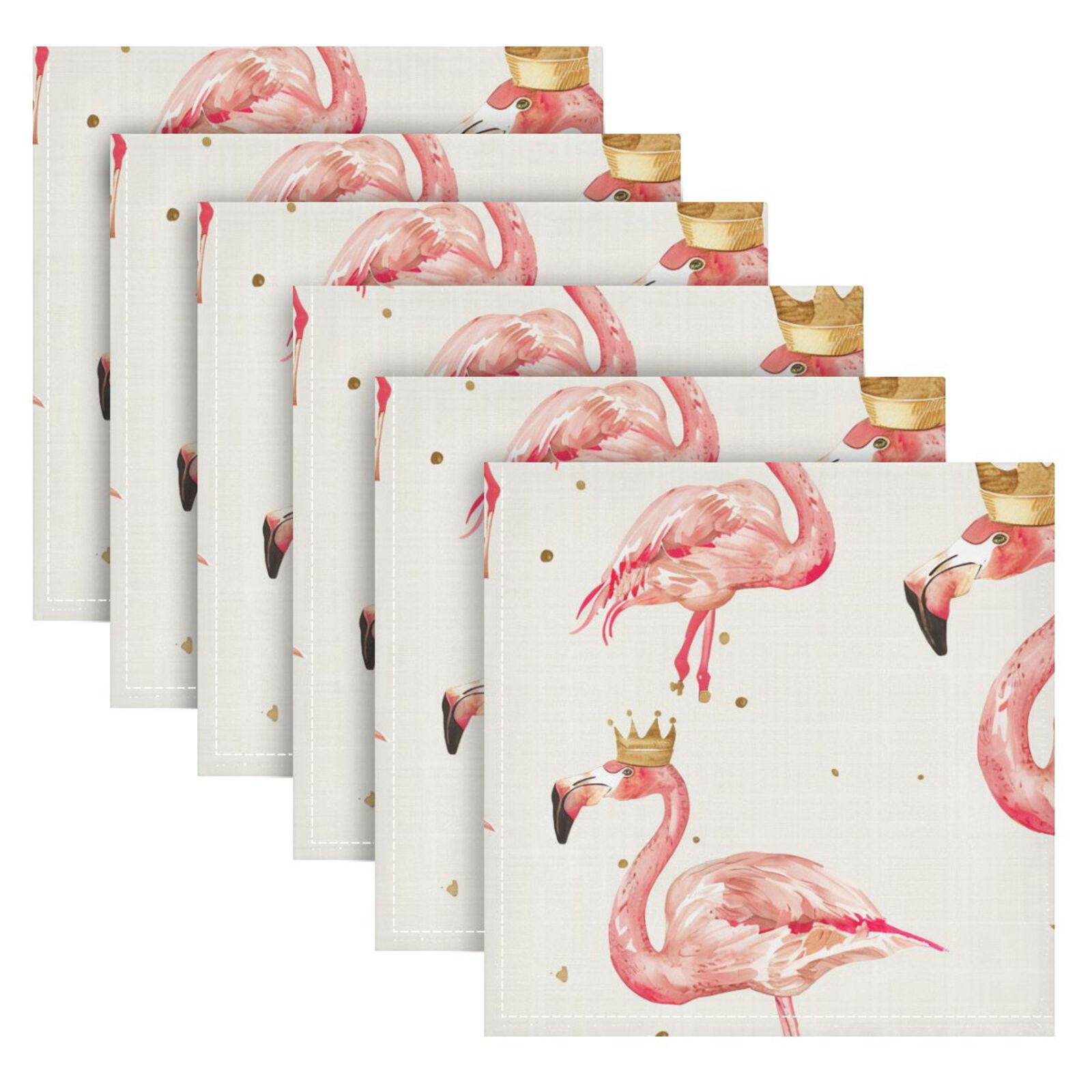 JSTEL Pink Flamingo Crown Cloth Napkins Set of 6, 20x20 Inch Washable and Reusable Napkin for Decoupage Dinner Party Everyday Use
