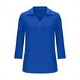 thumbnail image 6 of Viluyesy V-Neck T-Shirt for Womens 3/4 Sleeves Shirt Tops Lapel Collar Loose Blouse Blue Size S, 6 of 6