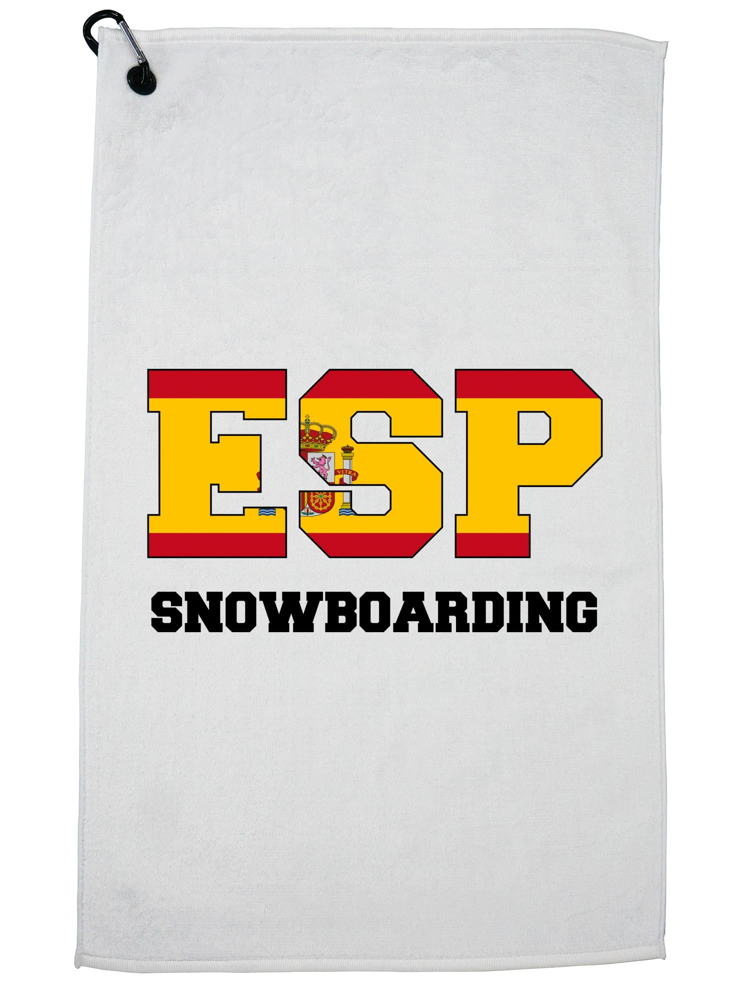 Spanish Snowboarding Winter Olympic ESP Flag Golf Towel with Carabiner Clip by Hollywood Thread
