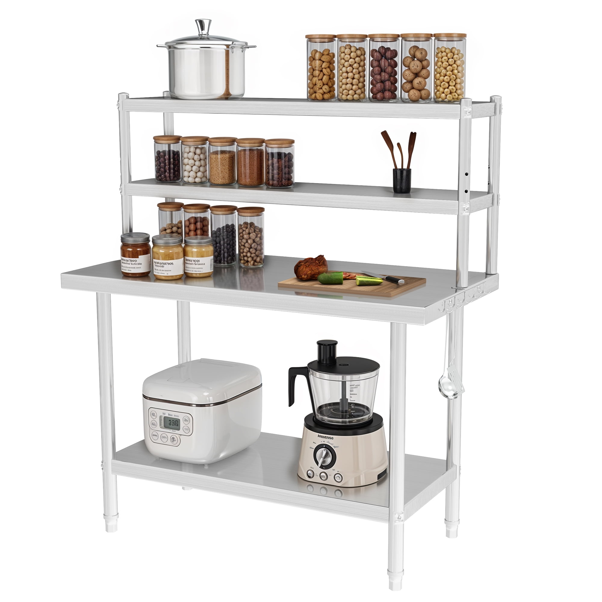 Uforic 48" X 24" Work Table with 48" X 12" Shelf Stainless Steel Table with Overshelves for Home Kitchen Restaurant Garage Warehouse