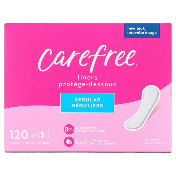CAREFREE® Panty Liners, Regular, Flat, Unscented, 8 Hour Odor Control, 120ct