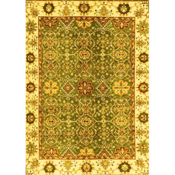 Ahgly Company Machine Washable Indoor Rectangle Oriental Yellow Traditional Area Rugs, 2' x 5'